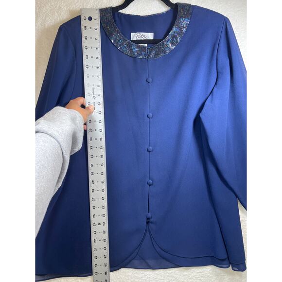 Patra Women Petite Blue Beaded Collar Formal Blazer Jacket Topper Womens Sz 22 - Picture 8 of 11